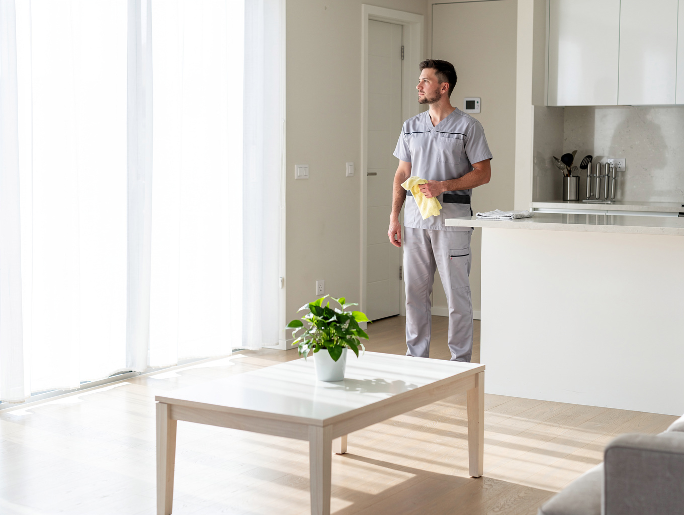 Sunlit living space refreshed with a single thorough cleaning session